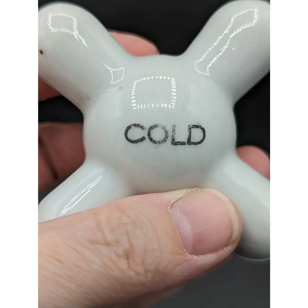 Vintage Porcelain Cold Water Faucet Tap Knob 2” sides 3